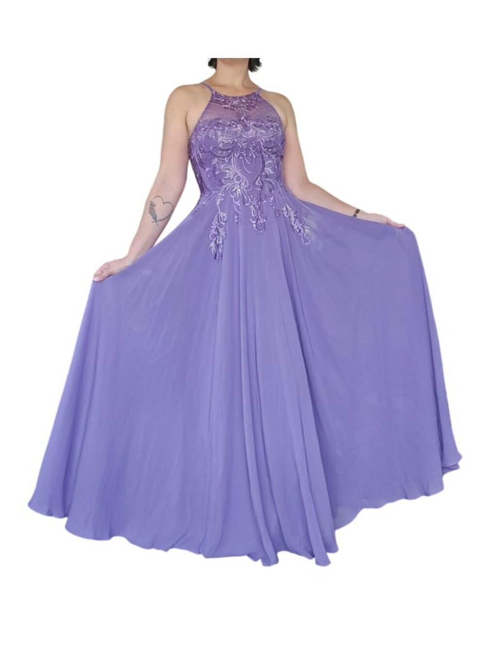 NWT JJ's House Tahiti Purple Lace Chiffon High Neck Prom Gown Dress Size 10